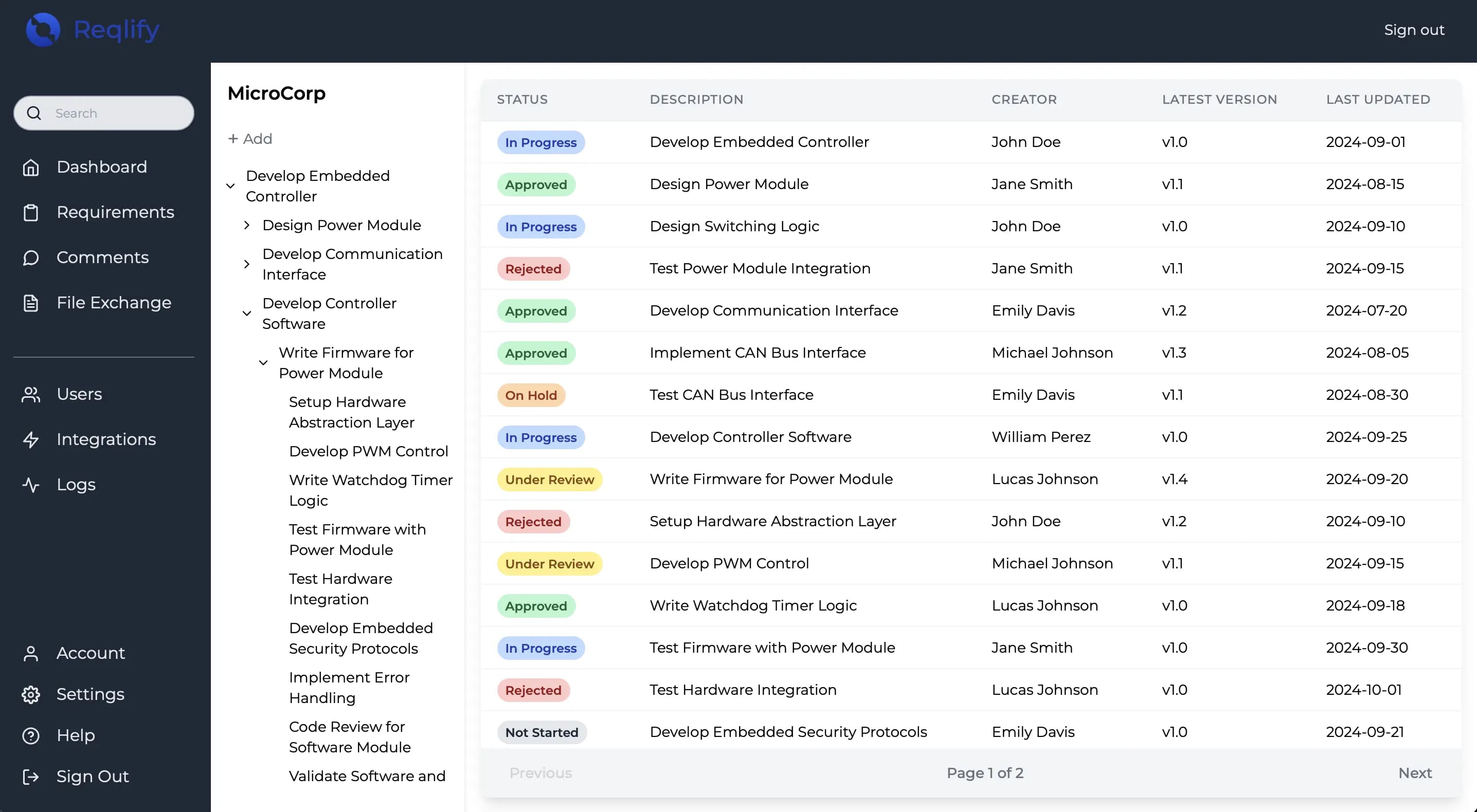 Reqlify requirements view